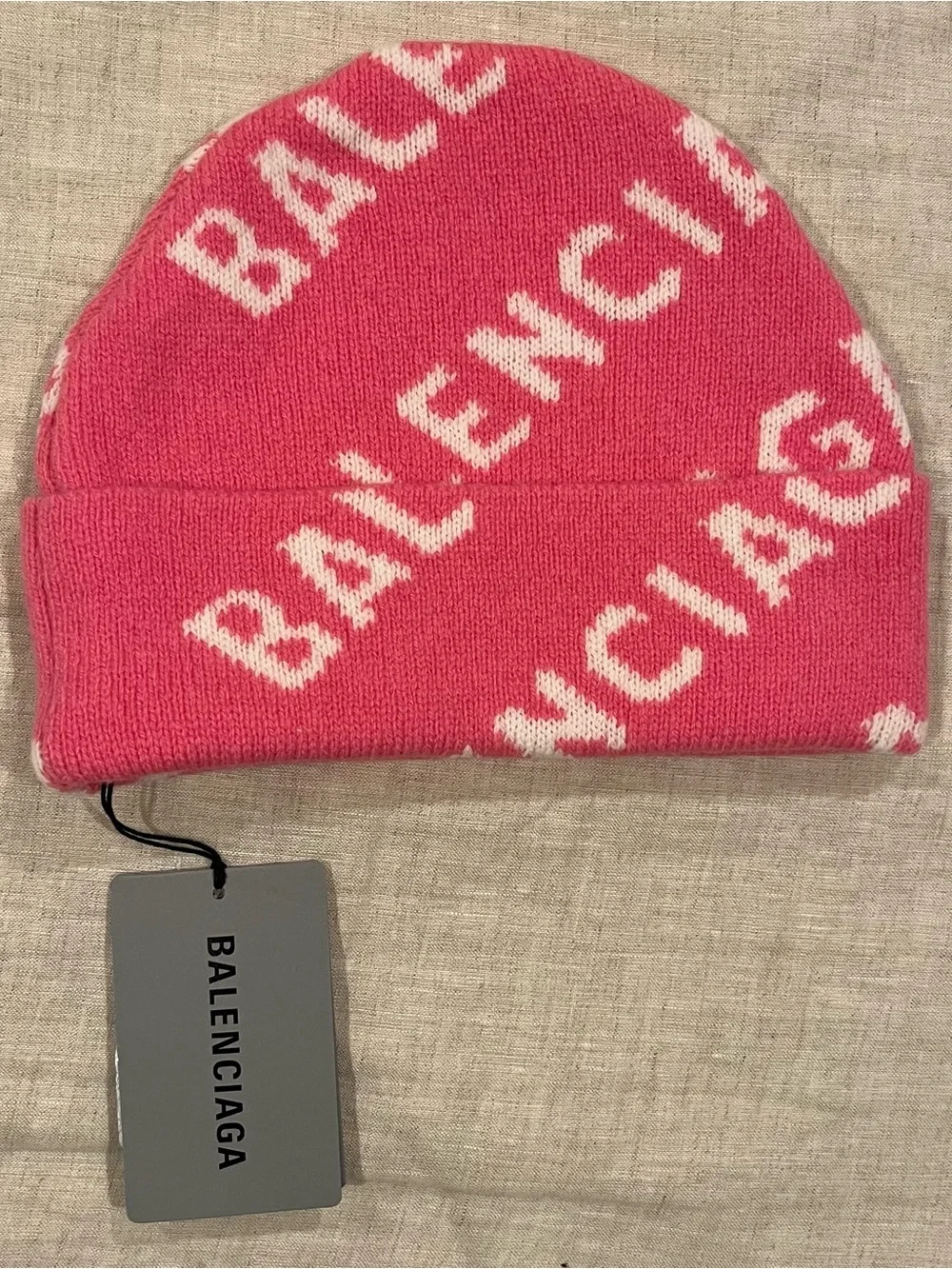 Balenciaga by Demna Wool All Over Knit Logo Beanie Hat